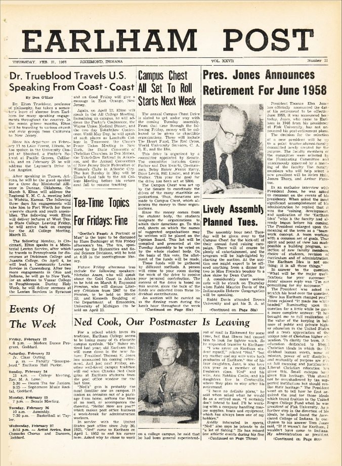 Earham Post: February 21, 1957 Thumbnail