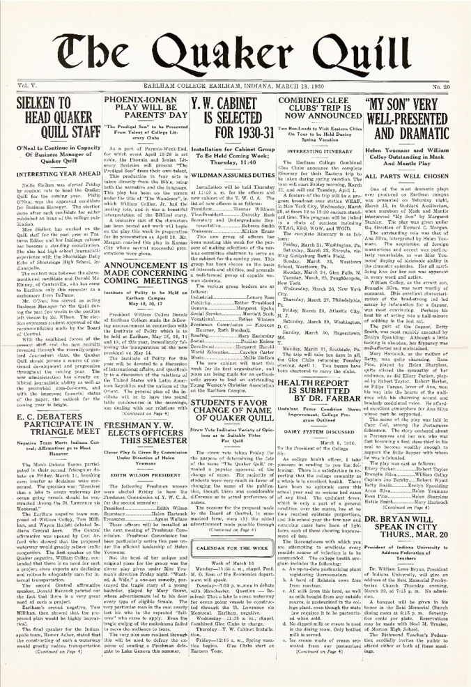 Quaker Quill: March 18, 1930 Thumbnail