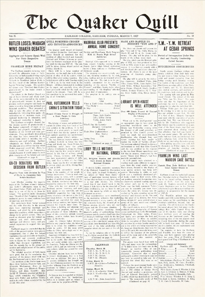 Quaker Quill: March 7, 1927 Thumbnail
