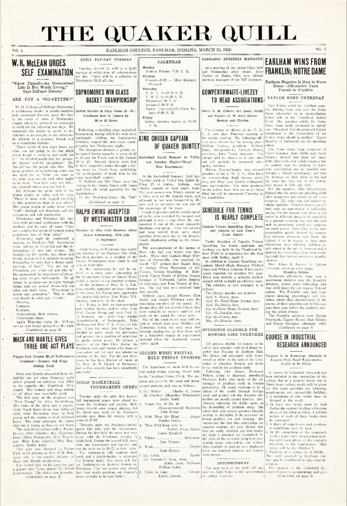 Quaker Quill: March 15, 1926 Thumbnail