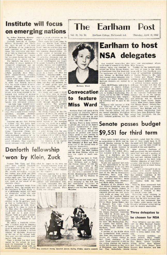 Earlham Post: April 12, 1962 Thumbnail