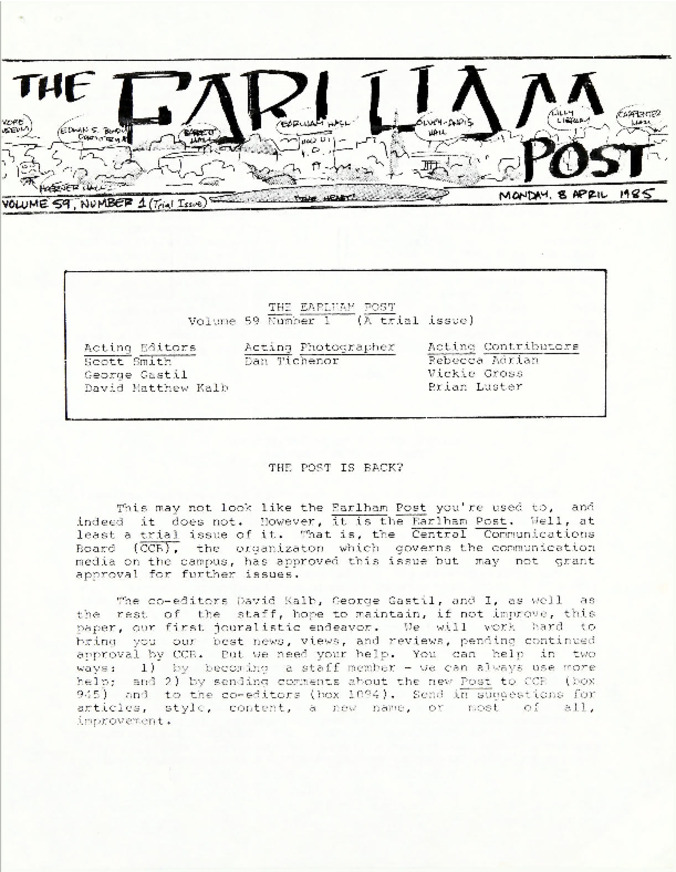 Earlham Post: April 8, 1985 miniatura
