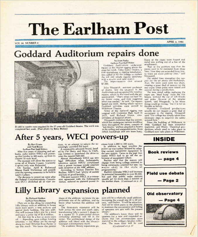 Earlham Post: April 6, 1984 Miniature