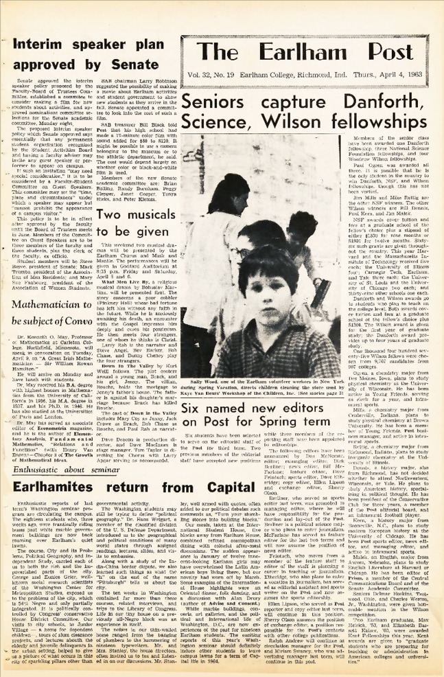 Earlham Post: April 4, 1963 Thumbnail