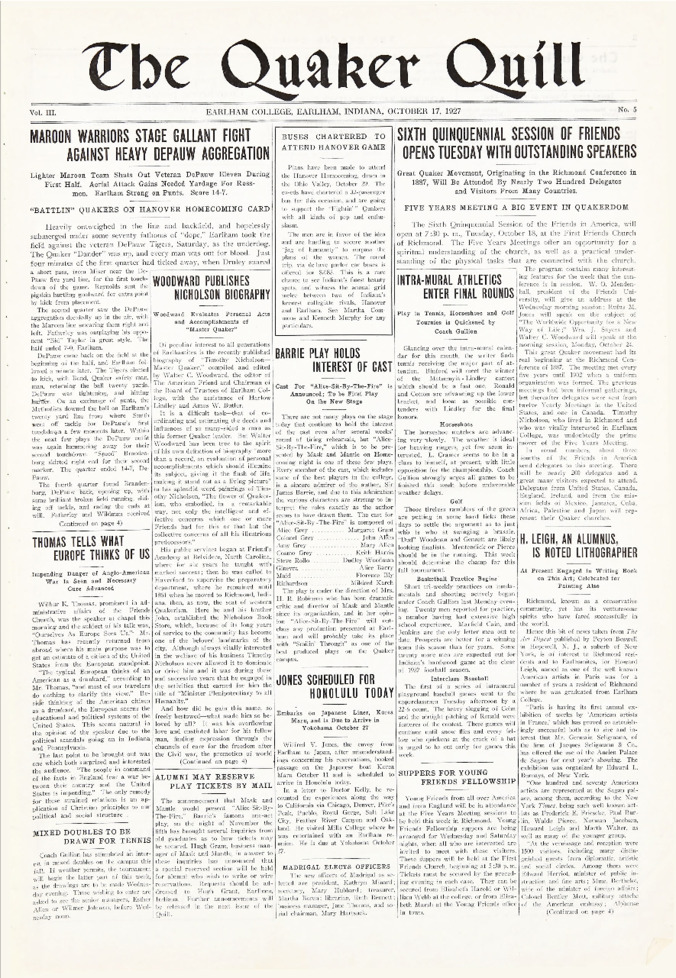 Quaker Quill: October 17, 1927 Thumbnail