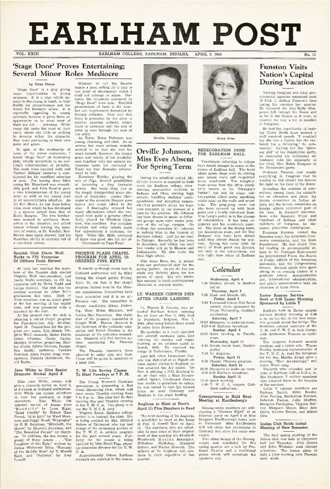 Earlham Post: April 3, 1945 Thumbnail
