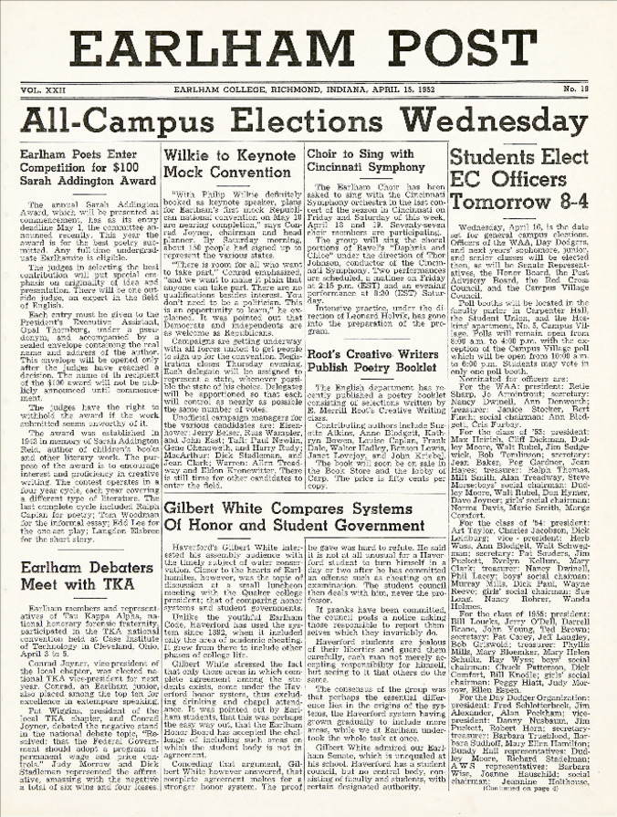 Earlham Post: April 15, 1952 缩略图