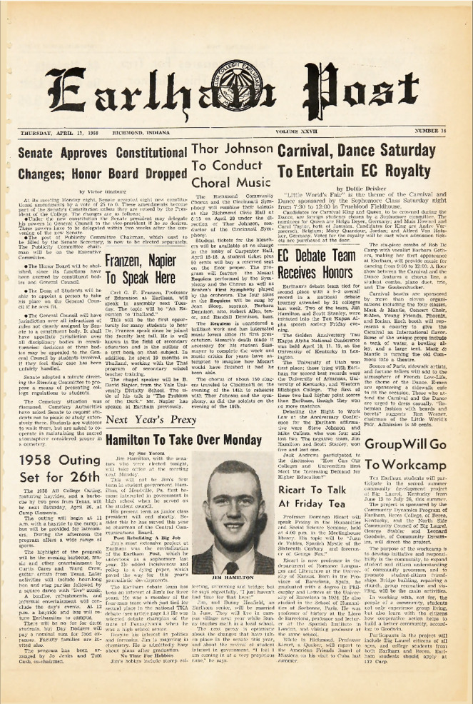 Earlham Post: April 17, 1958 Thumbnail